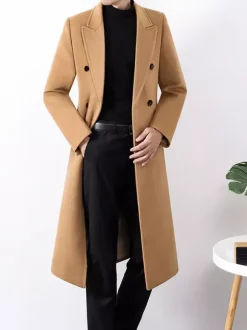 Manteaux Costume pour hommes Double boutonnage Col rabattu Décontracté Noir