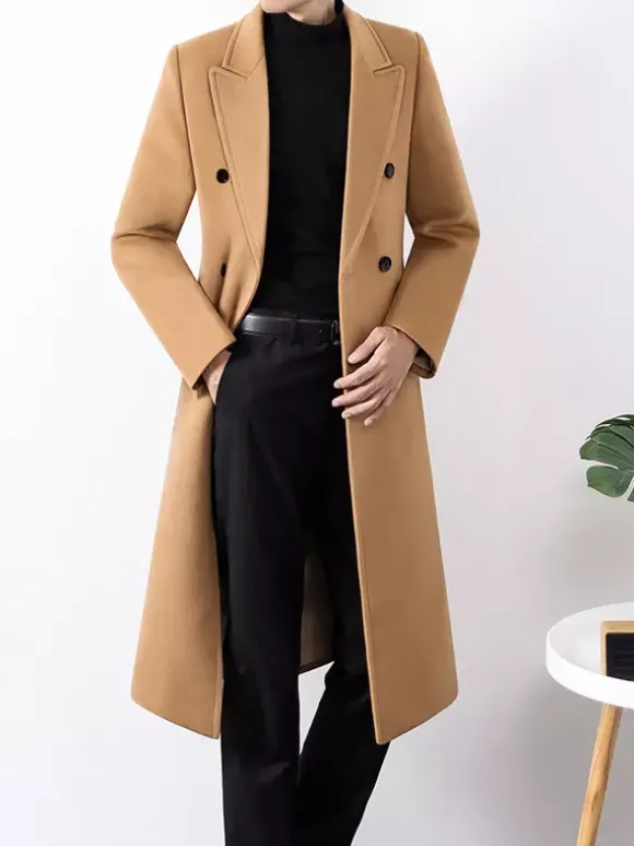 Manteaux Costume pour hommes Double boutonnage Col rabattu Décontracté Noir