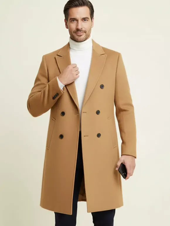Manteaux Costume pour hommes Double boutonnage Col rabattu Décontracté Noir