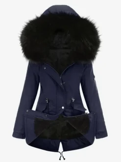 Manteaux D'hiver Rose Moyen Cordon De Serrage À Capuche Bouton Décontracté
