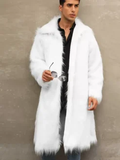 Manteaux En Fausse Fourrure Hiver Chaud Hommes Gris Clair Veste Manches Longues Col Rabattu