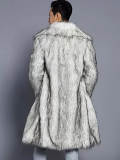 Manteaux En Fausse Fourrure Hiver Chaud Hommes Gris Clair Veste Manches Longues Col Rabattu
