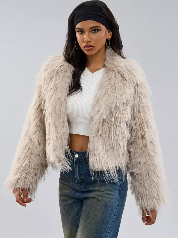 Manteaux en fausse fourrure Abricot Manches longues Veste en fausse fourrure Manteau d'hiver
