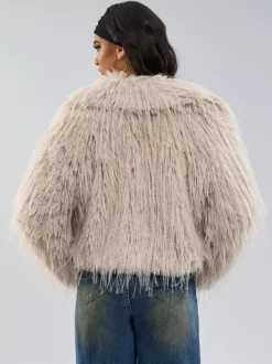 Manteaux en fausse fourrure Abricot Manches longues Veste en fausse fourrure Manteau d'hiver