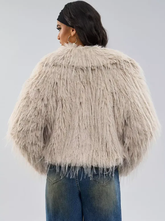 Manteaux en fausse fourrure Abricot Manches longues Veste en fausse fourrure Manteau d'hiver