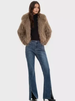Manteaux en fausse fourrure Abricot Manches longues Veste en fausse fourrure Manteau d'hiver