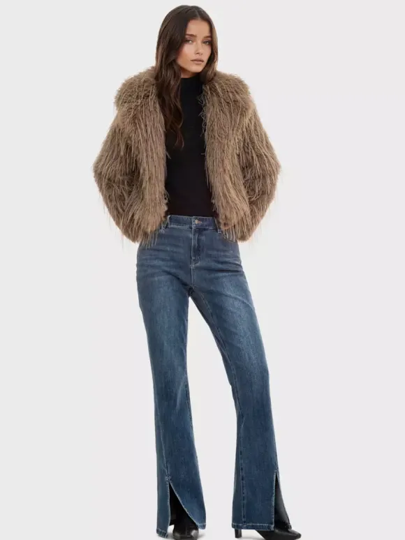 Manteaux en fausse fourrure Abricot Manches longues Veste en fausse fourrure Manteau d'hiver