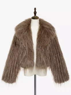 Manteaux en fausse fourrure Abricot Manches longues Veste en fausse fourrure Manteau d'hiver