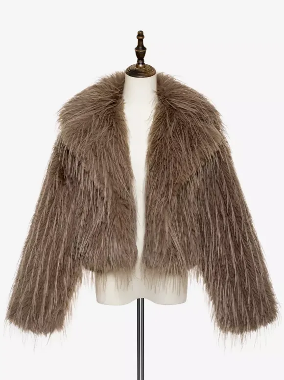 Manteaux en fausse fourrure Abricot Manches longues Veste en fausse fourrure Manteau d'hiver