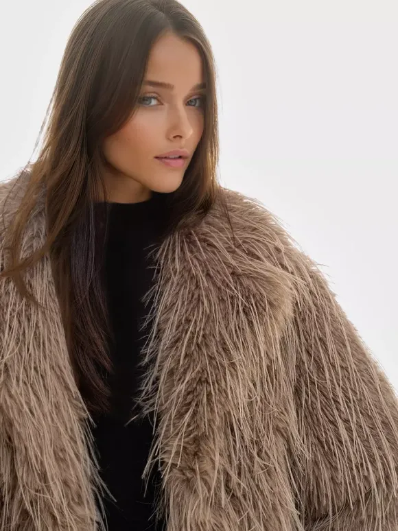 Manteaux en fausse fourrure Abricot Manches longues Veste en fausse fourrure Manteau d'hiver