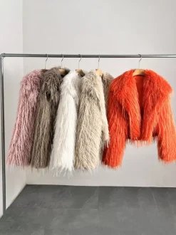 Manteaux en fausse fourrure Abricot Manches longues Veste en fausse fourrure Manteau d'hiver