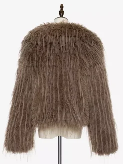 Manteaux en fausse fourrure Abricot Manches longues Veste en fausse fourrure Manteau d'hiver