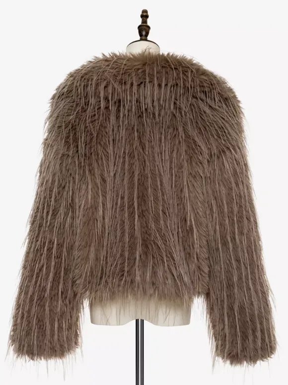 Manteaux en fausse fourrure Abricot Manches longues Veste en fausse fourrure Manteau d'hiver