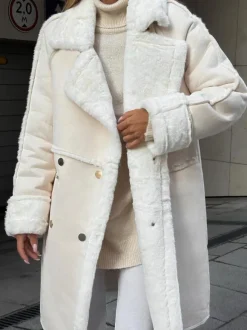 Manteaux En Fausse Fourrure Manches Longues Décontracté Col Rabattu Manteau Femme