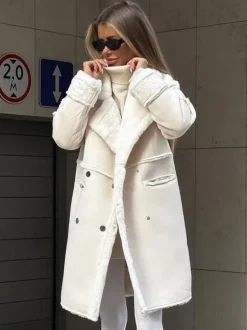 Manteaux En Fausse Fourrure Manches Longues Décontracté Col Rabattu Manteau Femme