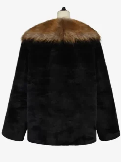 Manteaux En Fausse Fourrure Noir Hiver Chaud Hommes Veste Manches Longues Col Rabattu Épais