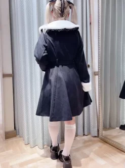 Manteaux gothiques Lolita Manteau noir Volants N艙uds Pardessus Polyester Automne Lolita Vêtements d'extérieur
