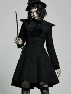 Manteaux gothiques Lolita à pompons noirs en polyester Manteau d'hiver Lolita Outwears