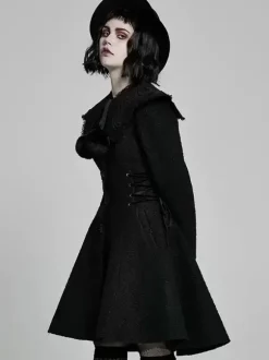 Manteaux gothiques Lolita à pompons noirs en polyester Manteau d'hiver Lolita Outwears