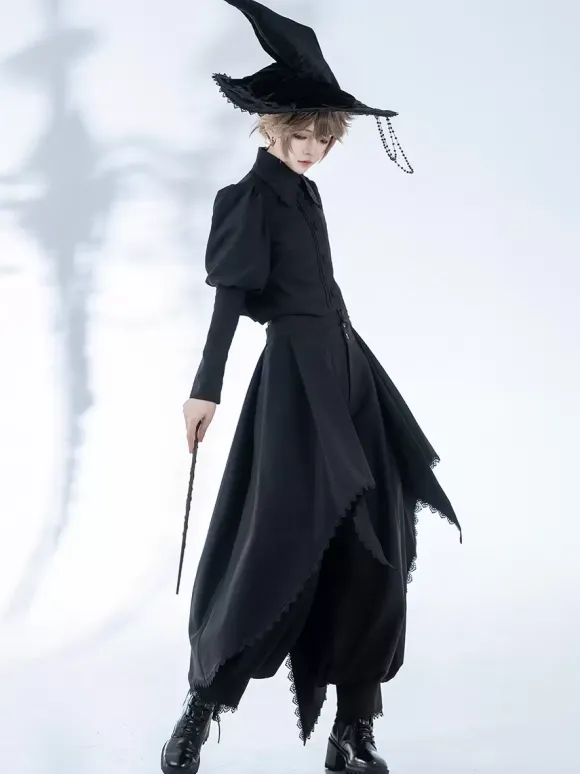 Manteaux gothiques Lolita Manteau noir N艙uds Dentelle Volants Pardessus Polyester Automne Lolita Vêtements d'extérieur