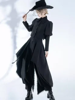 Manteaux gothiques Lolita Manteau noir N艙uds Dentelle Volants Pardessus Polyester Automne Lolita Vêtements d'extérieur