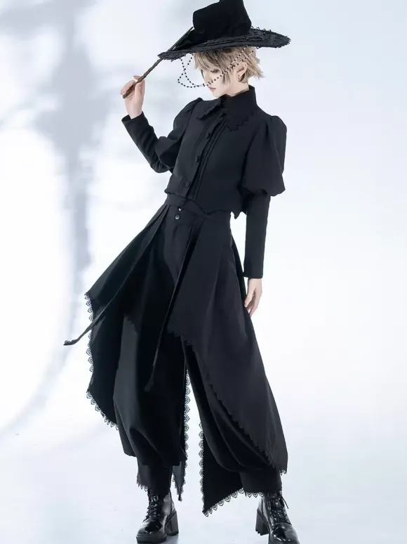 Manteaux gothiques Lolita Manteau noir N艙uds Dentelle Volants Pardessus Polyester Automne Lolita Vêtements d'extérieur