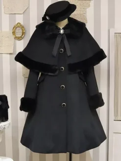 Manteaux Lolita académiques Bordeaux N艙uds de Noël Cape en polyester Manteau Manteau Bloc de couleur Lolita Vêtements d'extérieur Hiver