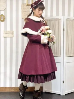 Manteaux Lolita académiques Bordeaux N艙uds de Noël Cape en polyester Manteau Manteau Bloc de couleur Lolita Vêtements d'extérieur Hiver