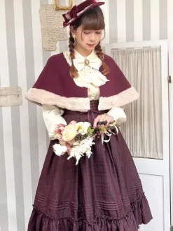 Manteaux Lolita académiques Bordeaux N艙uds de Noël Cape en polyester Manteau Manteau Bloc de couleur Lolita Vêtements d'extérieur Hiver