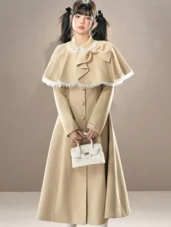 Manteaux Lolita de style ROCOCO ensemble noir n艙uds franges cape pardessus polyester vêtements d'extérieur Lolita d'automne