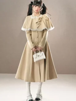 Manteaux Lolita de style ROCOCO ensemble noir n艙uds franges cape pardessus polyester vêtements d'extérieur Lolita d'automne