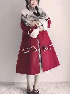 Manteaux Lolita de style ROCOCO Manteau bordeaux N艙uds Manteau Cape Polyester Automne Lolita Vêtements d'extérieur