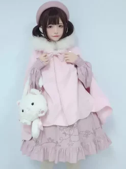 Manteaux Sweet Lolita Manteau rose N艙uds Volants Pardessus Polyester Automne Lolita Vêtements d'extérieur