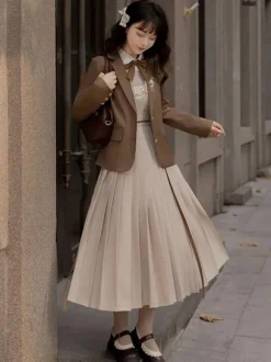 Manteaux Académiques Lolita Marron Café En Polyester Veste JK