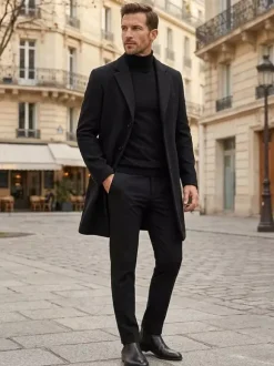 Manteaux Costume hommes Col rabattu Chic Noir Moderne
