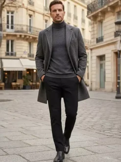 Manteaux Costume hommes Col rabattu Chic Noir Moderne