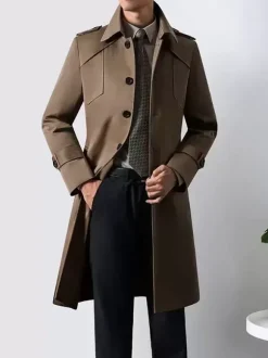 Manteaux Costume Hommes Col Rabattu Chic Poche Café Marron Mode