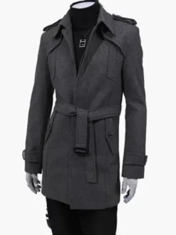 Manteaux Costume pour hommes Col rabattu Ceinture Décontracté Gris Élégant