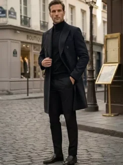 Manteaux Costume pour hommes Double boutonnage Col rabattu Décontracté Noir Moderne