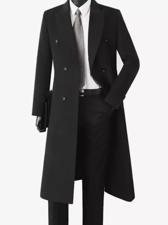 Manteaux Costume pour hommes Double boutonnage Col rabattu Décontracté Noir Moderne