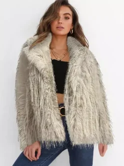 Manteaux en fausse fourrure à franges revers crantés veste d'hiver écologique pour femmes 2026