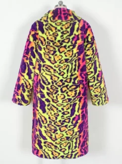 Manteaux En Fausse Fourrure Léopard Rose Jaune Hiver Chaud Hommes Veste Manches Longues Col Rabattu