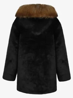 Manteaux En Fausse Fourrure Noir Hiver Chaud Hommes Veste Manches Longues Col Rabattu Capuche