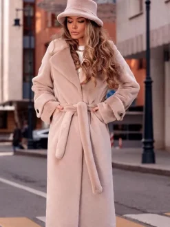 Manteaux en fausse fourrure à revers crantés Manteau long d'hiver surdimensionné pour femmes 2026