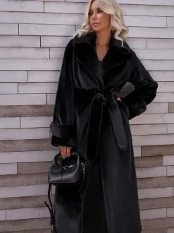Manteaux en fausse fourrure à revers crantés Manteau long d'hiver surdimensionné pour femmes 2026
