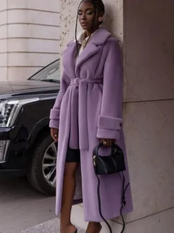 Manteaux en fausse fourrure à revers crantés Manteau long d'hiver surdimensionné pour femmes 2026