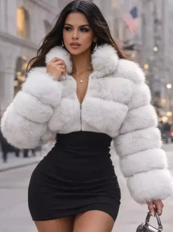 Manteaux en fausse fourrure veste courte en peluche écologique pour femme modèle hiver 2026