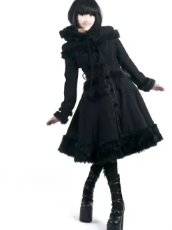 Manteaux gothiques Lolita Manteau noir Pompons Pardessus Polyester Automne Lolita Vêtements d'extérieur