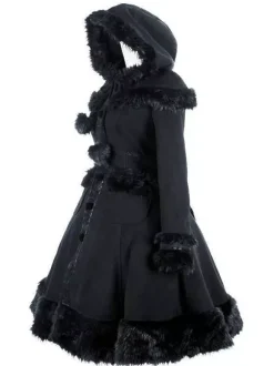 Manteaux gothiques Lolita Manteau noir Pompons Pardessus Polyester Automne Lolita Vêtements d'extérieur
