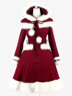 Manteaux gothiques Lolita Manteau noir Pompons Pardessus Polyester Automne Lolita Vêtements d'extérieur